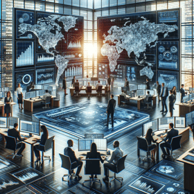 DALL·E 2024-01-01 10.55.59 - A modern financial center of intelligence in a square format. The scene shows a compact view of a high-tech financial office. It includes professional